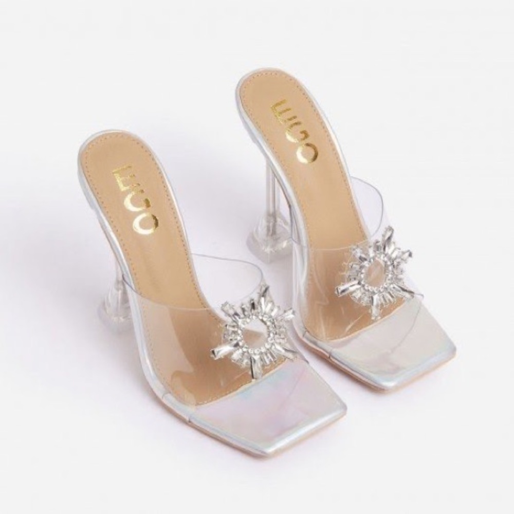 Holographic Clear Perspex Sculptured Heel Mule